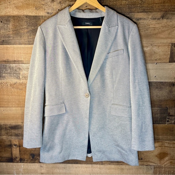 Theory Etiennette-B Melange Twill Blazer Size 14 Women’s Black/White